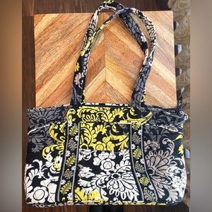 VERA BRADLEY "BAROQUE" SHOULDER BAG, Black Yellow White Gray